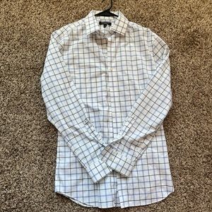 Banana Republic Button Down White w/ Blue Black Square Grid Pattern Size Medium